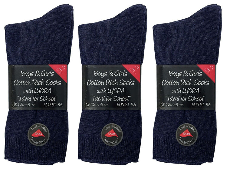 Picture of 9854-3 PACK BOYS/GIRLS COTTON RICH NAVY SOCKS WITH LYCRA
